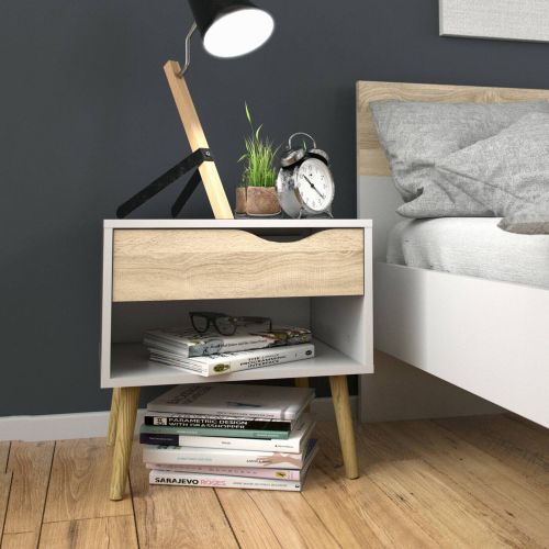 Comodino moderno bianco e quercia 50x39x49h cm - Lucina