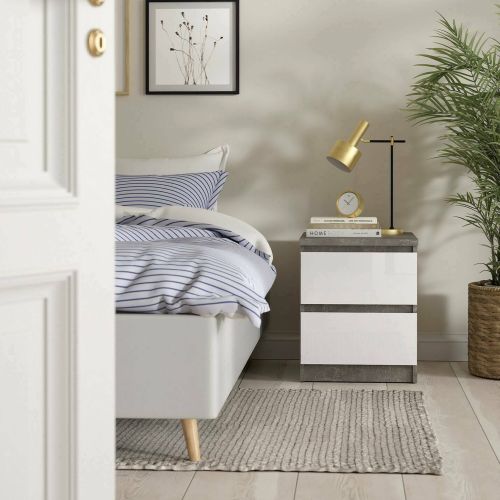 Comodino moderno cemento e bianco lucido 50x40x49h cm - Azar
