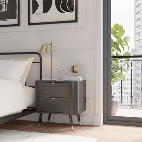 Comodino Nero Antracite 2 Cassetti Apertura Scorrevole 40x59x60h cm, Chiusura Scorrevole - Lemaro