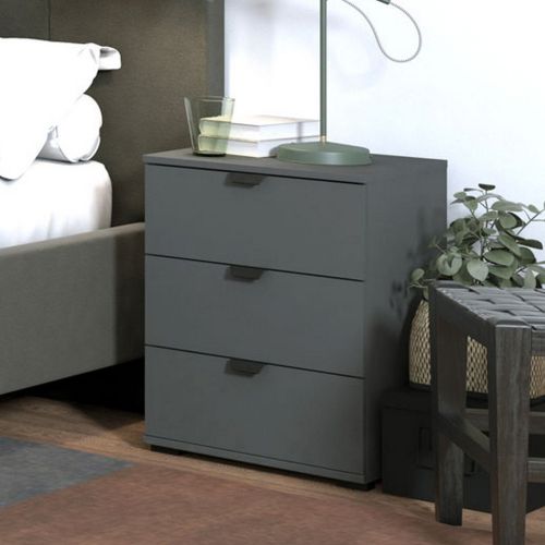 Comodino Nero Antracite Nero 3 Cassetti un Ripiano 45x40x63h cm, Apertura Scorrevole - Talana