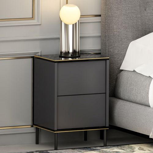 Comodino Nero Antracite oro un Ripiano Apertura Battente 40x35x60h cm, Un'anta - Vestone