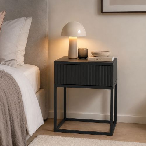 Comodino Nero Antracite un Cassetto Apertura Scorrevole 40x39x52h cm, Chiusura Scorrevole - Lelalaha