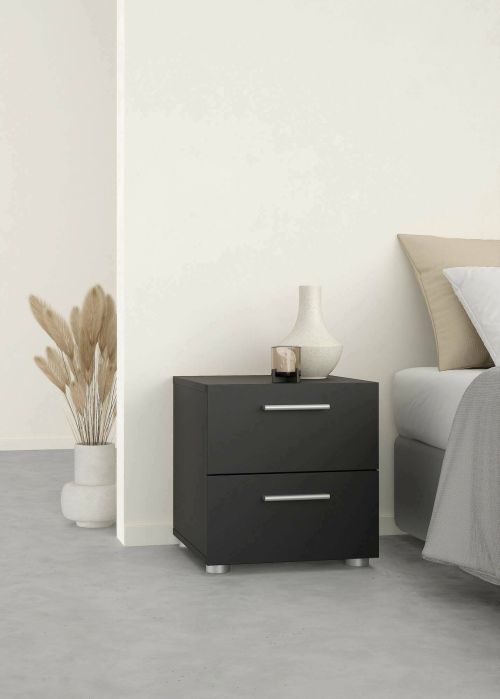 Comodino Nero un Ripiano 2 Cassetti 40x40x42h cm, Apertura Scorrevole - Apolla