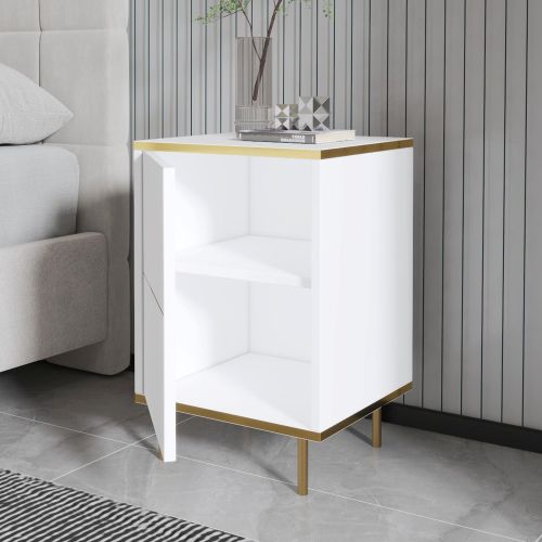 Comodino Oro Bianco un Ripiano Apertura Battente 40x35x60h cm, Un'anta - Vestone