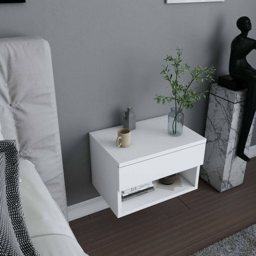 Comodino Pleiades, Comò basso, Tavolino da notte, Comodino multifunzione, 45x29h32 cm, Bianco