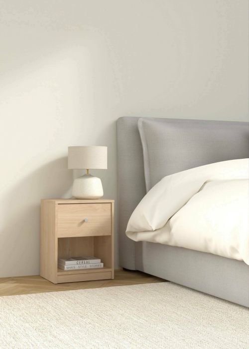 Comodino Roxanne, Comò basso, Tavolino da notte, Mensola da letto, 30x38 h48 cm, Rovere