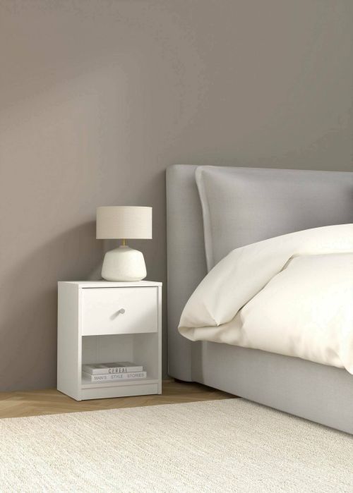 Comodino Roxanne, Comò basso, Tavolino da notte, Mensola da letto, 38x30 h48 cm, Bianco