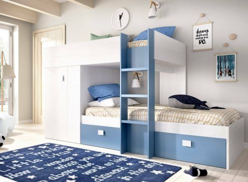 Composizione camera da letto Araba, 271x111h150 cm, Bianco e Blu