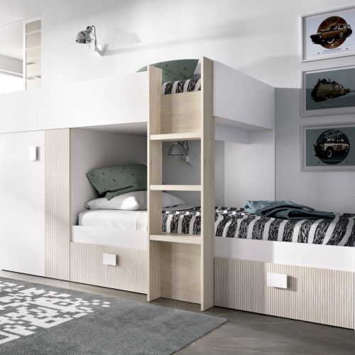 Composizione camera da letto Araba, 271x111h150 cm, Bianco e Rovere