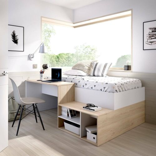 Composizione camera da letto Argh, 195x134h73 cm, Bianco e Rovere