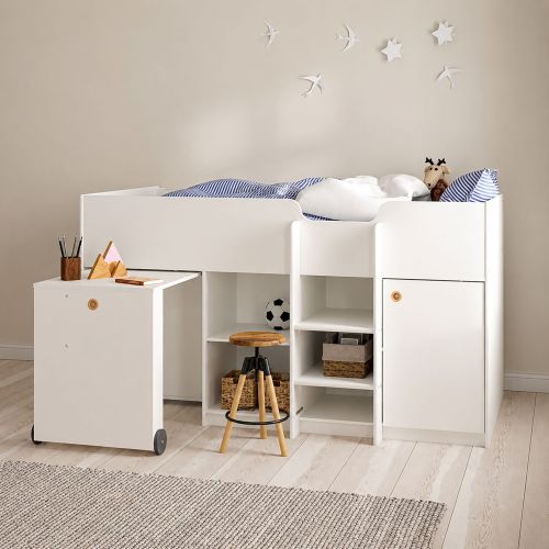 Composizione Camera da Letto Bianco Dimensione Materasso 90x200 cm Scrivania Estraibile 203x104x111h cm, un Letto - Lamedani