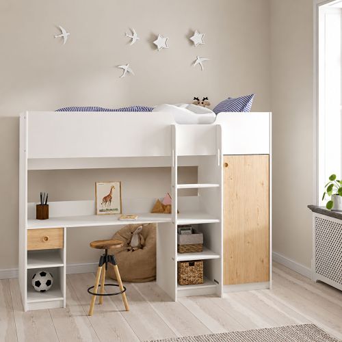Composizione Camera da Letto Bianco Marrone Rovere un Cassetto Dimensione Materasso 90x200 cm 203x104x150h cm, Compatto Multiuso - Laliso