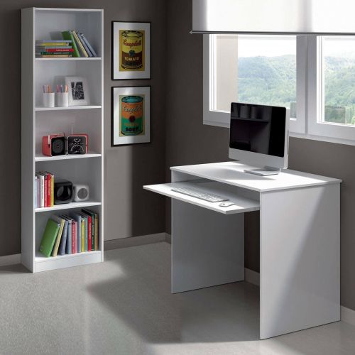 Composizione Camera da Letto Bianco Reversibile per Cameretta 90x54x79h cm, Misure Elementi Scrivania: 90x54h79, Libreria: 52x25h180 cm - Gaggi