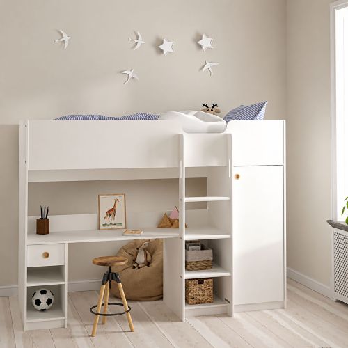 Composizione Camera da Letto Bianco un Cassetto Dimensione Materasso 90x200 cm 203x104x150h cm, Compatto Multiuso - Laliso