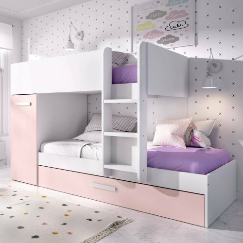 Composizione camera da letto Hikaa, 244x112 h150 cm, Bianco e Rosa