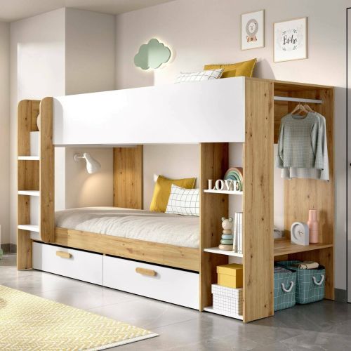 Composizione camera da letto Keli, 245x110 h150 cm, Bianco e Rovere Nodi