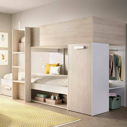 Composizione camera da letto Pinus, 246x112 h150 cm, Bianco e Rovere