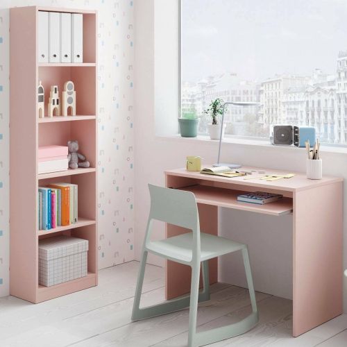 Composizione Camera da Letto Rosa Reversibile per Cameretta 90x54x79h cm, Misure Elementi Scrivania: 90x54h79, Libreria: 52x25h180 cm - Gaggi