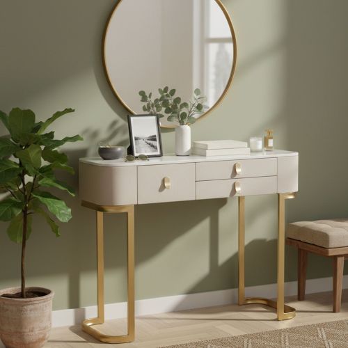 Consolle 100x40x80h cm crema e oro - Ronda