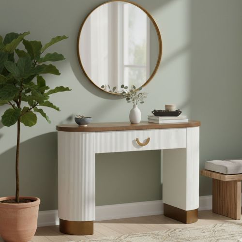 Consolle 121x40x78h cm bianco e marrone - Cadre