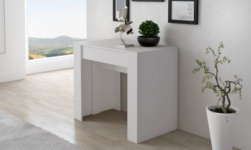 Consolle allungabile Alberique, Tavolo con allunghe, Consolle multiuso, Tavolo da pranzo estensibile fino a 10 posti, 51-237x90h78 cm, Bianco opaco