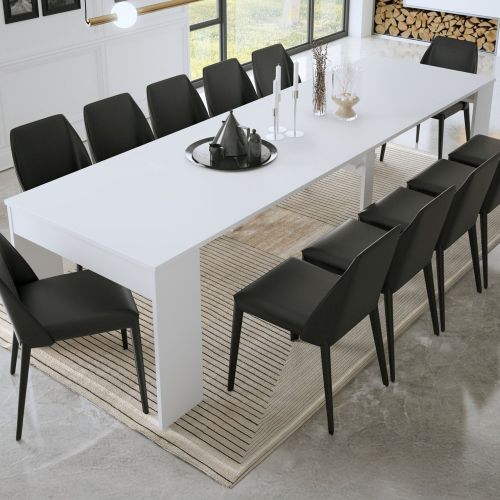 Consolle Allungabile Bianco 12 Posti Allungabile 302x75x90h cm, Meccanismo Estensione Allunghe Centrali - Luisago