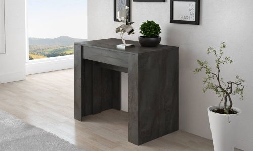 Consolle allungabile Maclodio, trasformabile in tavolo da pranzo, salvaspazio ed estensibile fino a 237 cm, 90-237x76,6x90 cm, Antracite