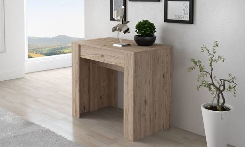 Consolle allungabile Maclodio, trasformabile in tavolo da pranzo, salvaspazio ed estensibile fino a 237 cm, 90-237x76,6x90 cm, Quercia