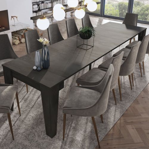 Consolle Allungabile Nero Antracite Allungabile 12 Posti 305.6x90x75.2h cm, Meccanismo Estensione Allunghe Centrali - Gizio