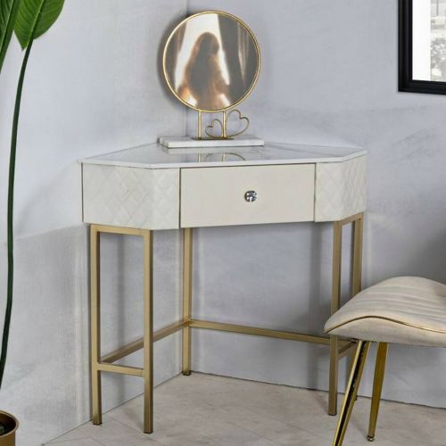 Consolle angolare 84x60x77h cm bianco e oro - Viscardo