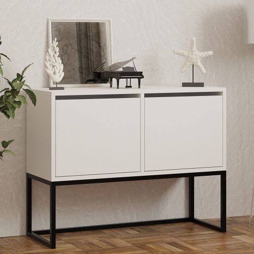 Consolle Bianco Nero 2 Vani Colore Struttura Nero 90x34x70h cm, Colore Ripiano Bianco - Arresi