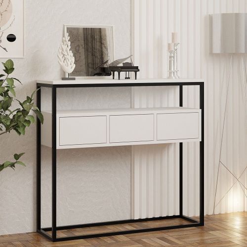 Consolle Bianco Nero un Ripiano un Vano 100x29x90h cm, Colore Struttura Nero - Pianfei