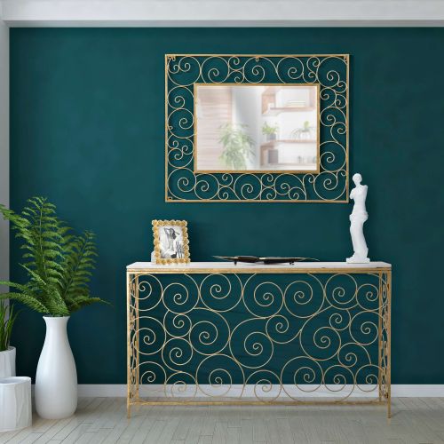 Consolle Bianco oro un Ripiano Materiale Struttura in Marmo 140x36x82h cm, Colore Ripiano Bianco - Goris