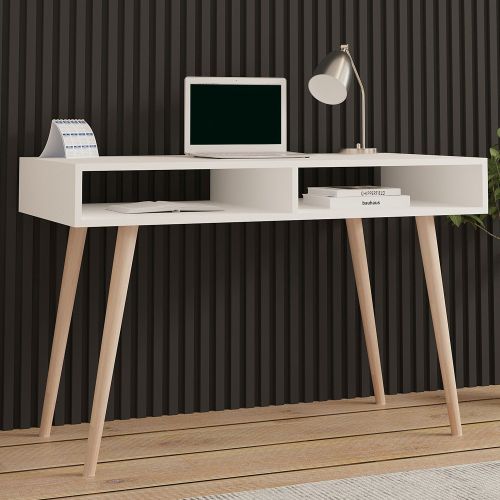 Consolle Bianco Rovere Marrone 2 Vani Colore Struttura Marrone 120x60x75h cm, Colore Ripiano Bianco - Busachi