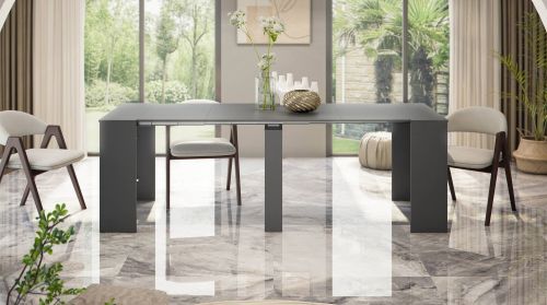 Consolle Compton, Tavolo da pranzo allungabile, Tavolo con allunghe multiuso estensibile fino a 10 posti, 51-237x90h78 cm, Antracite