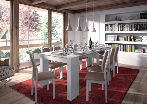 Consolle Compton, Tavolo da pranzo allungabile, Tavolo con allunghe multiuso estensibile fino a 10 posti, 51-237x90h78 cm, Bianco Lucido