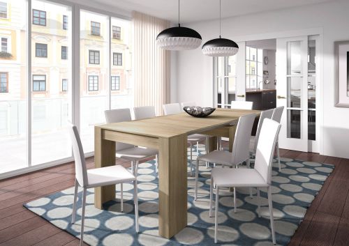Consolle Compton, Tavolo da pranzo allungabile, Tavolo con allunghe multiuso estensibile fino a 10 posti, 51-237x90h78 cm, Rovere