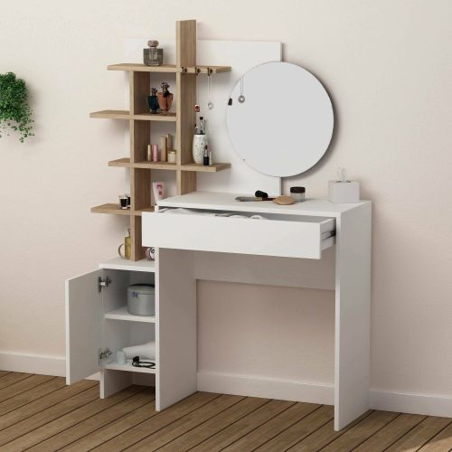 Consolle con specchio 35x35x151h cm bianco e quercia - Pago