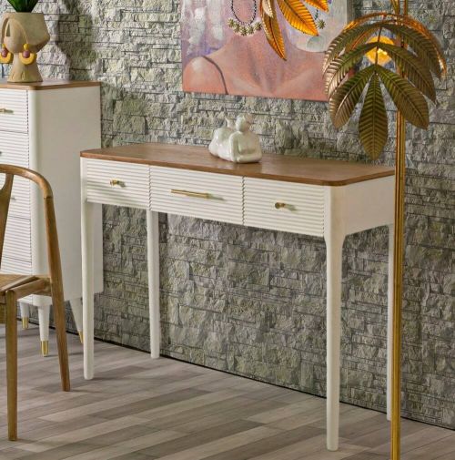 Consolle Demo, Tavolo multiuso, Mobiletto d'appoggio, Scrivania da corridoio, 107x37 h80 cm, Bianco e Marrone