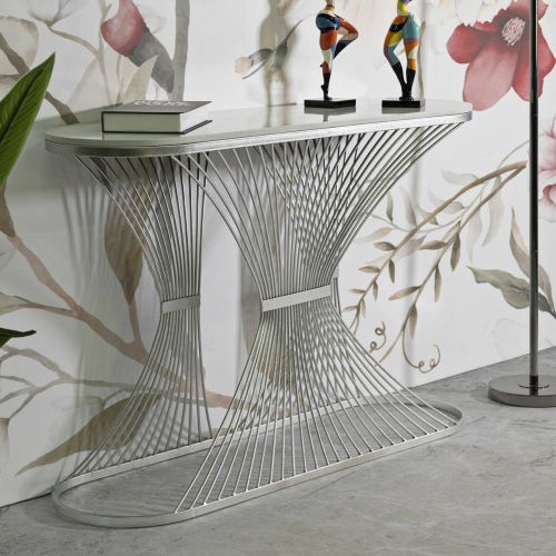 Consolle design in metallo 120x35x79h cm argento - Branduzzo
