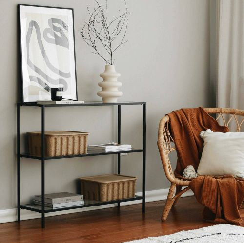 Consolle Elara, Tavolo allungabile multiuso, Consolle ingresso, Ripiano con allunghe, 100x30h85 cm, Nero
