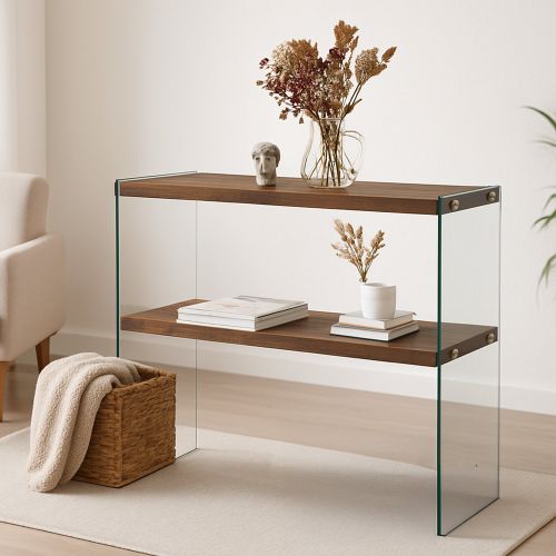 Consolle in legno e vetro 90x30x80h cm noce - Doha