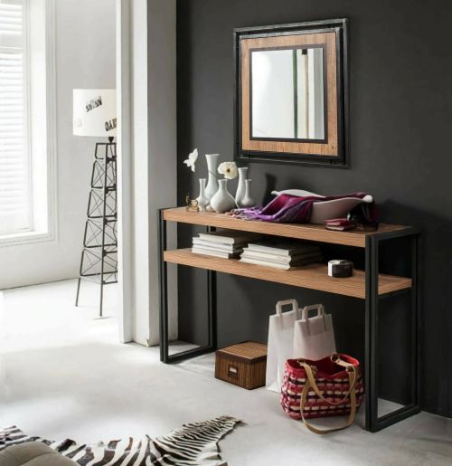 Consolle Iota, Tavolo allungabile multiuso, Consolle ingresso, Ripiano con allunghe, 140x35h80 cm, Quercia e Nero