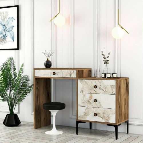 Consolle Marrone Noce Bianco Marmo 2 Ripiani Peso Supportato 25 kg 124x40x85h cm, Materiale Struttura in Plastica - Artegna