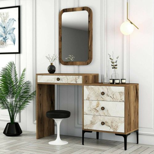 Consolle Marrone Noce Bianco Marmo 2 Ripiani Peso Supportato 25 kg 124x40x85h cm, Materiale Struttura in Plastica - Namtheun