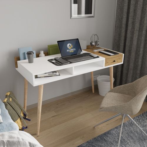 Consolle Marrone Rovere Bianco un Ripiano 2 Vani 120x53x72h cm, Colore Ripiano Bianco - Carugo