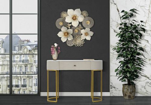 Consolle Molave, Tavolo multiuso, Mobiletto d'appoggio, Scrivania da corridoio, 100x40 h75 cm, Crema e Bianco