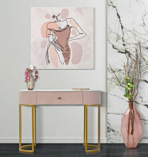 Consolle Molave, Tavolo multiuso, Mobiletto d'appoggio, Scrivania da corridoio, 100x40 h75 cm, Rosa e Bianco