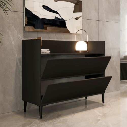 Consolle Nero Antracite 2 Vani Colore Ripiano Nero 110x35x85h cm, Sfumatura Colore Struttura Antracite - Trappeto
