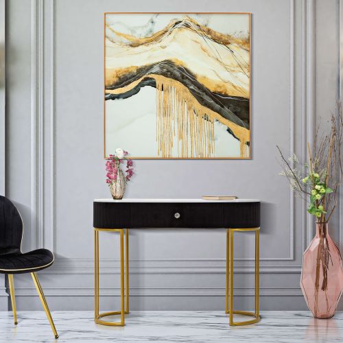 Consolle oro Nero un Ripiano Piano Effetto Marmo con 1 Cassetto 100x43x74h cm, Materiale Struttura in Tessuto - Marsa